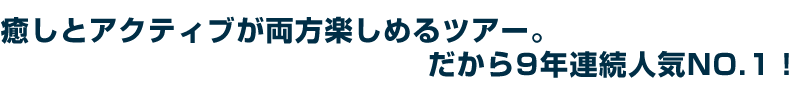 癒しとアクティブが両方楽しめるツアー。だから9年連続人気NO.1!