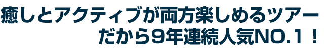 癒しとアクティブが両方楽しめるツアー。だから9年連続人気NO.1!