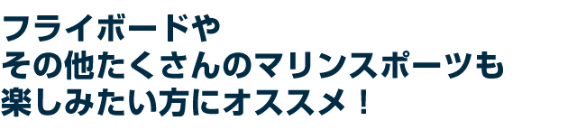 フライボードやその他たくさんのマリンスポーツも楽しみたい方にオススメ!