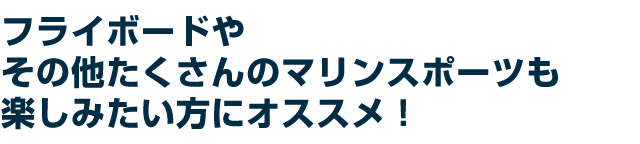 フライボードやその他たくさんのマリンスポーツも楽しみたい方にオススメ！