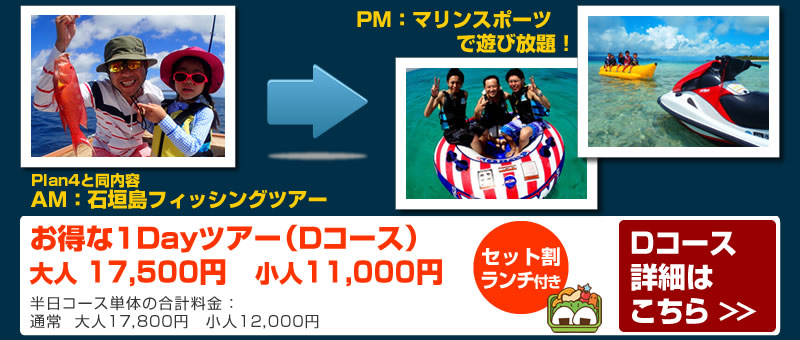 Dコース<フィッシングツアーとマリンスポーツ遊び放題>