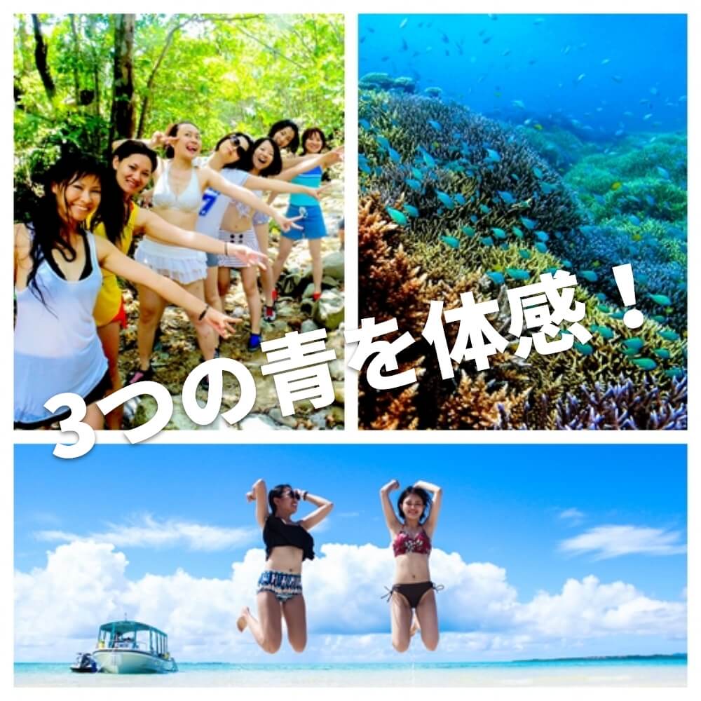 幻の島上陸とトロピカルシュノーケリングツアー&青の洞窟シュノーケル