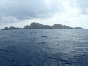 石垣から約1時間でパナリ着。そこから西へさらに1.5時間かけて「仲ノ神島」到着。まぁ～遠かった！あいにくの曇天でした